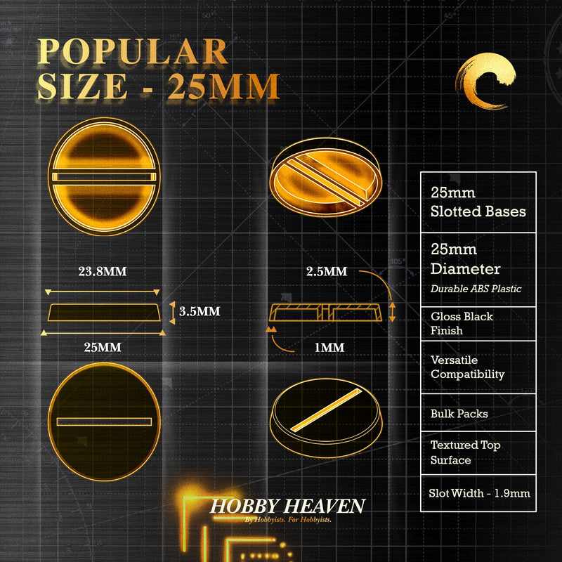 25mm Round Slotted Bases for Wargaming Miniatures | Durable Plastic | Compatible with Popular Tabletop Games