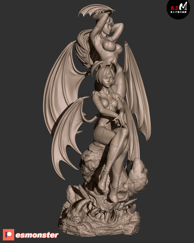 Morri & Lilit Duo | Pin-Up Statue Fan Art Miniature Unpainted | E.S Monster