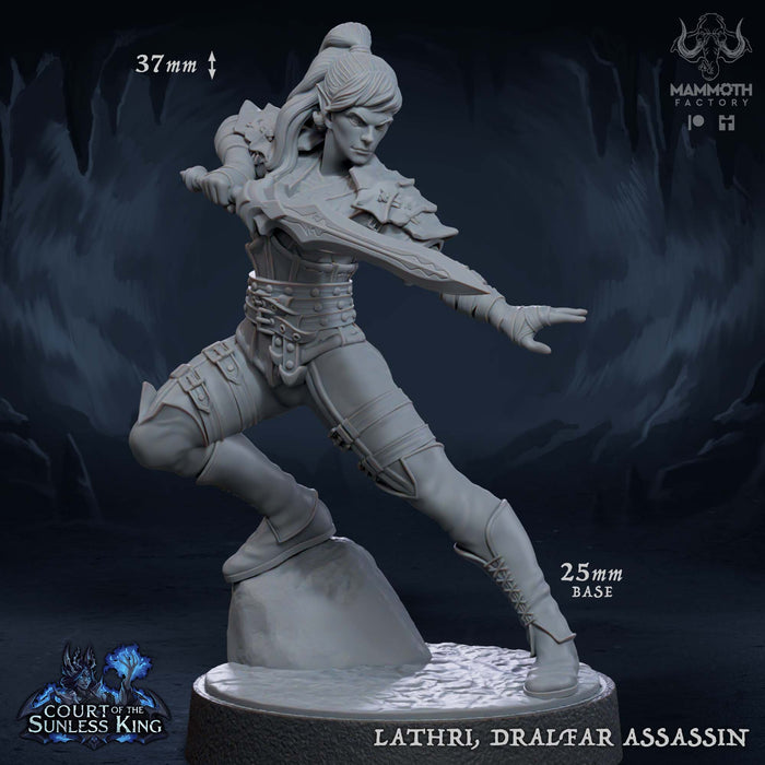 Lathri Dralfar Elf Assassin | Court of the Sunless King | Fantasy Tabletop Miniature | Mammoth Factory