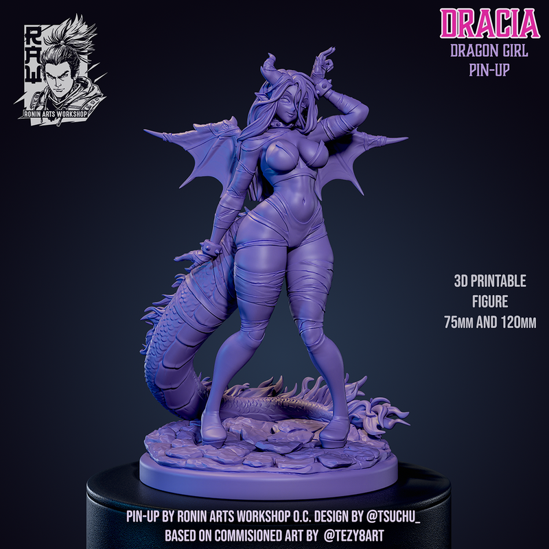 Dragon Girl Dracia | Pin-Up Statue Fan Art Miniature Unpainted | Ronin Arts Workshop