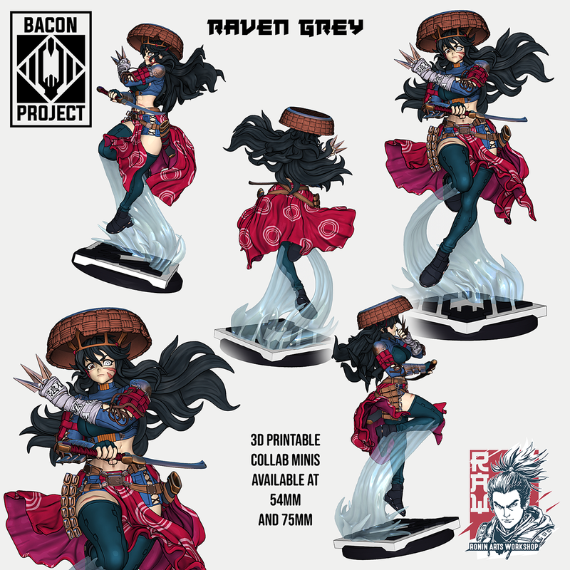 Female Ronin Raven Grey | Pin-Up Statue Fan Art Miniature Unpainted | Ronin Arts Workshop