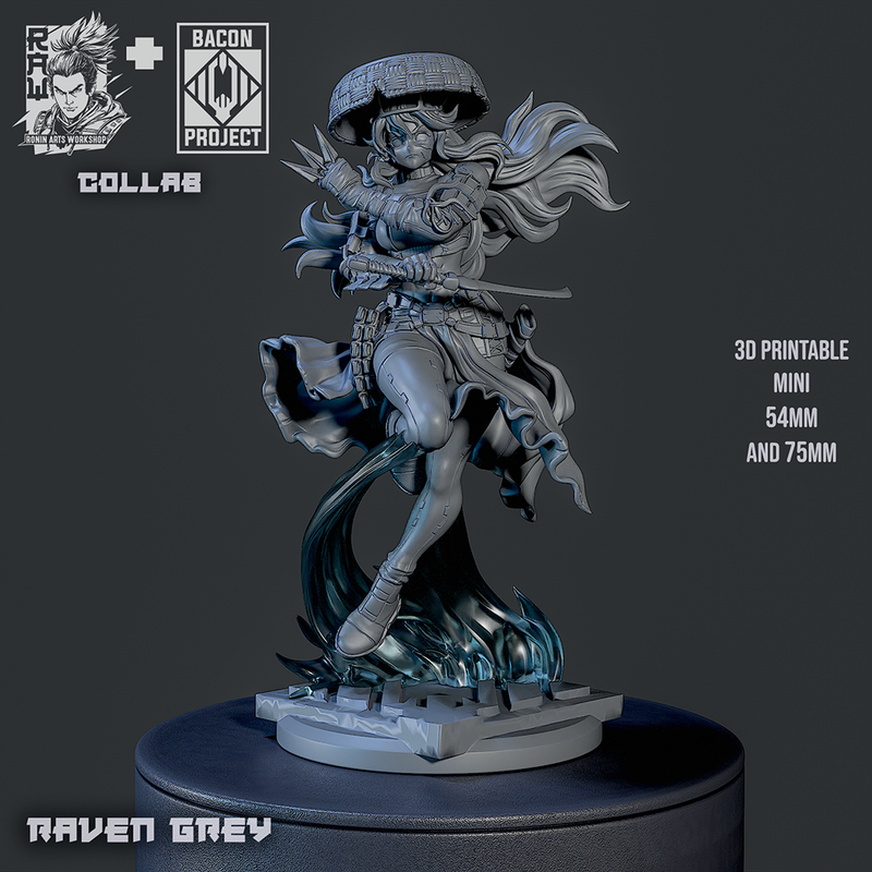 Female Ronin Raven Grey | Pin-Up Statue Fan Art Miniature Unpainted | Ronin Arts Workshop