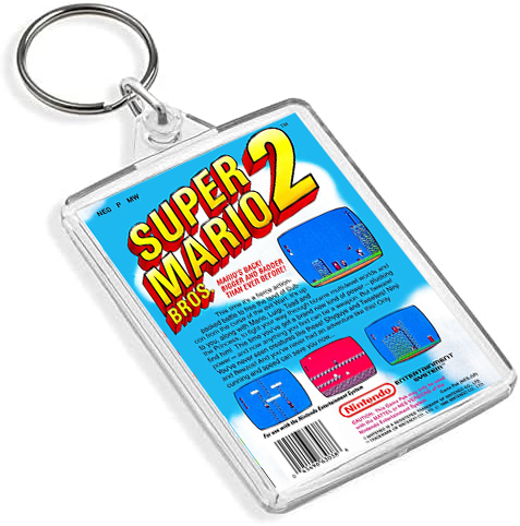 Classic Mario Inspired Game Cover Art Keyring - Dual Sided Box Art