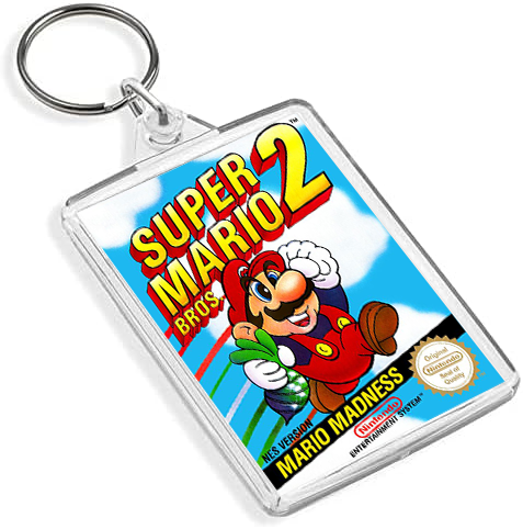 Classic Mario Inspired Game Cover Art Keyring - Dual Sided Box Art