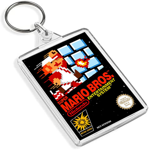 Classic Mario Inspired Game Cover Art Keyring - Dual Sided Box Art