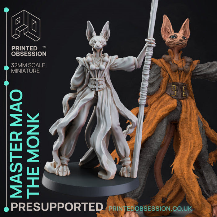 Master Mao the Monk | Tabaxi Caravan | Fantasy Miniature | Printed Obsession TabletopXtra