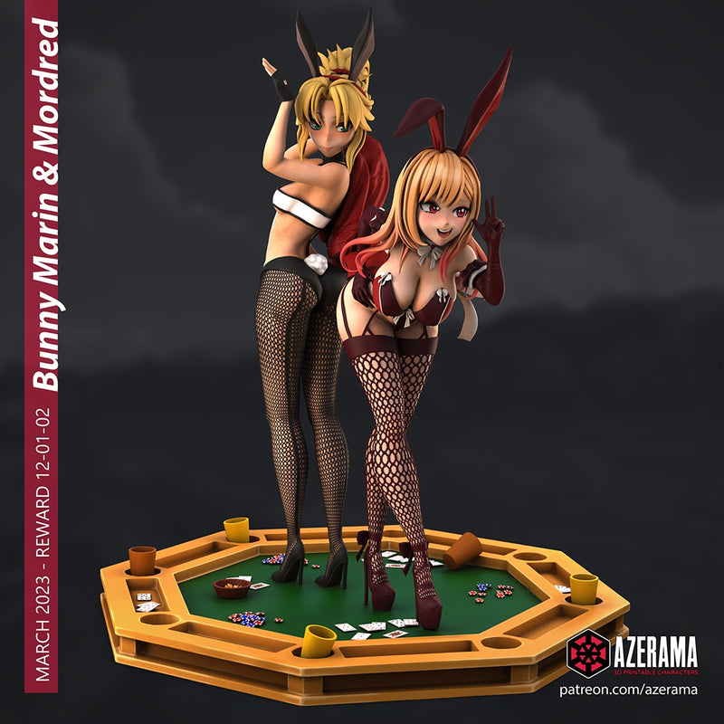 Bunny Marin & Mordred | Pin-Up Statue Fan Art Miniature Unpainted | Azerama