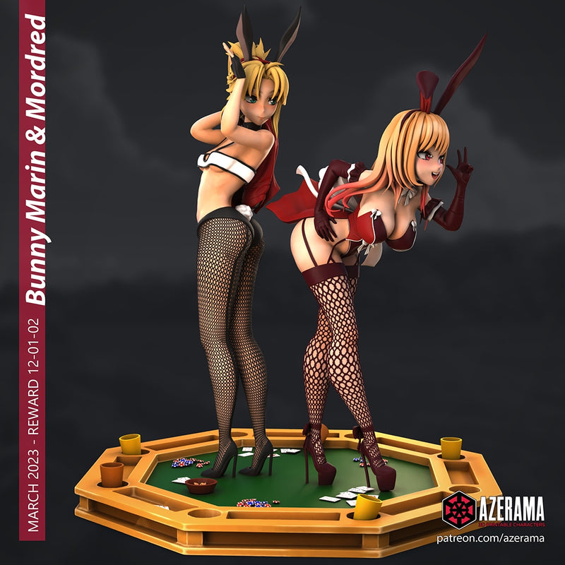 Bunny Marin & Mordred | Pin-Up Statue Fan Art Miniature Unpainted | Azerama