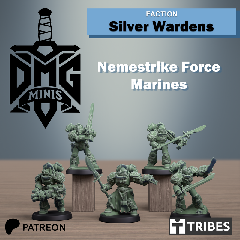 Nemestrike Force Squad | Silver Wardens | Sci-Fi Miniature | DMG Minis