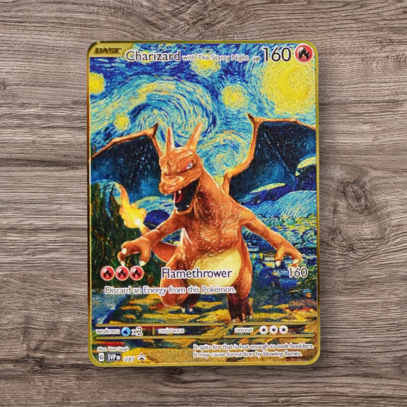 Metal Pokemon Card in Artistic Van Gogh Inspired Style