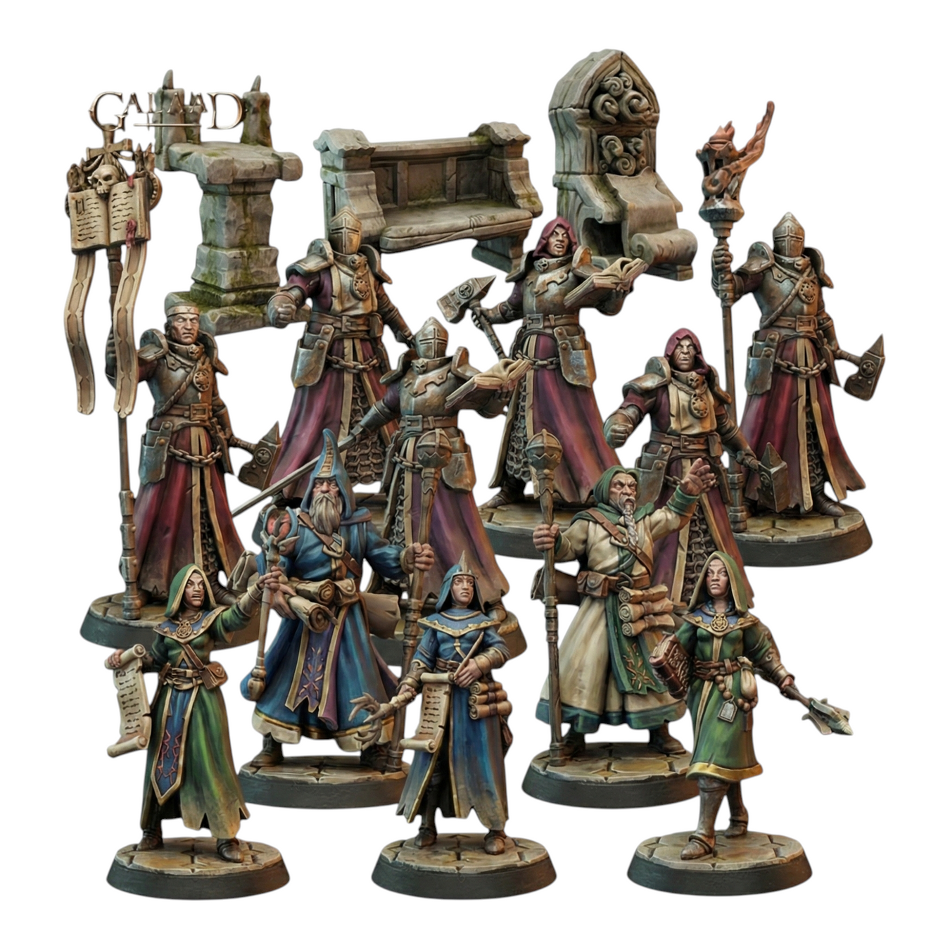 Clergy Priest & Knight, 28/32mm resin fantasy miniature, unpainted