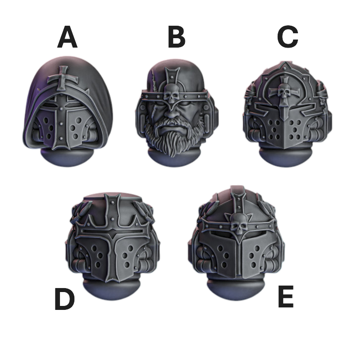 Crusader Heads & Helmets | Pactum Aeternum | Conversion Bits For 28mm 32mm Sci-fi Space Knights