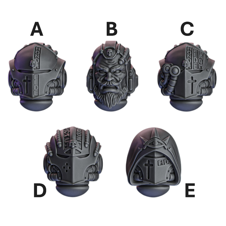 Warden Heads & Helmets | Pactum Aeternum | Conversion Bits For 28mm 32mm Sci-fi Space Knights