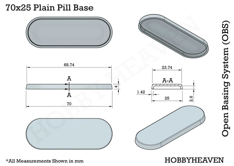 70x25mm Pill Bike Plain Plastic Bases