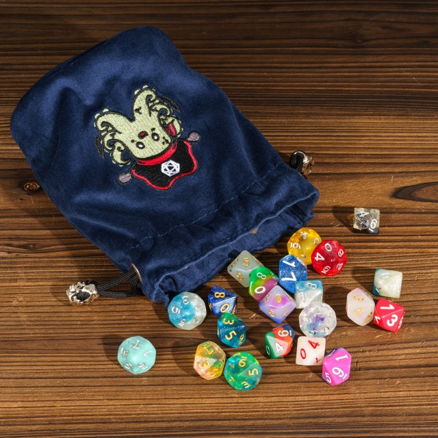 Plunderpus | Flannel Drawstring Dice Bag | Blue