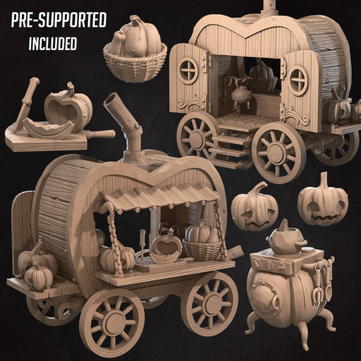 Pumpkin Cart Scenery Pack | Bullet Town Halloween | Fantasy Miniature | Bite the Bullet TabletopXtra