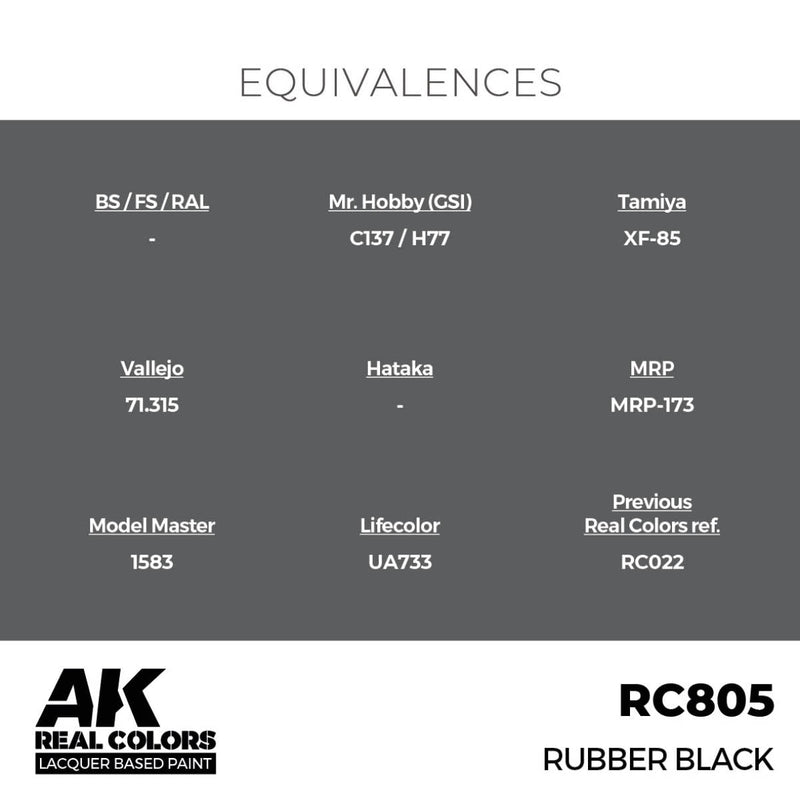 AK Interactive Real Colors - Rubber Black 17ml. (RC805)