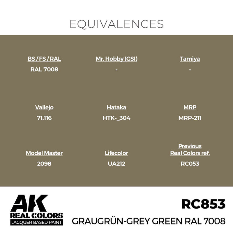 AK Interactive Real Colors - Graugrün-Grey Green RAL 7008 (RC853)