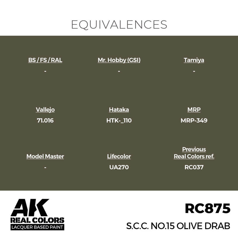 AK Interactive Real Colors - S.C.C. No.15 Olive Drab (RC875)