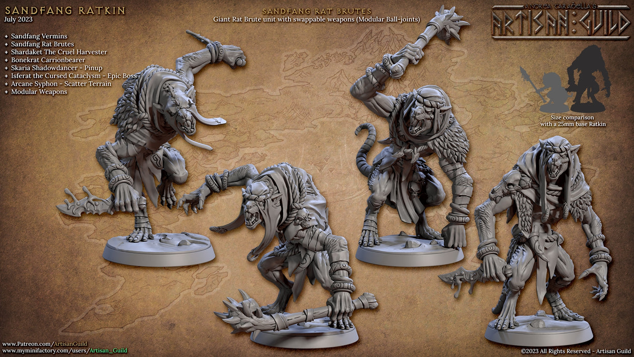 Brute Miniatures Pack A | Sandfang Ratkin | Fantasy D&D Miniature | Artisan Guild