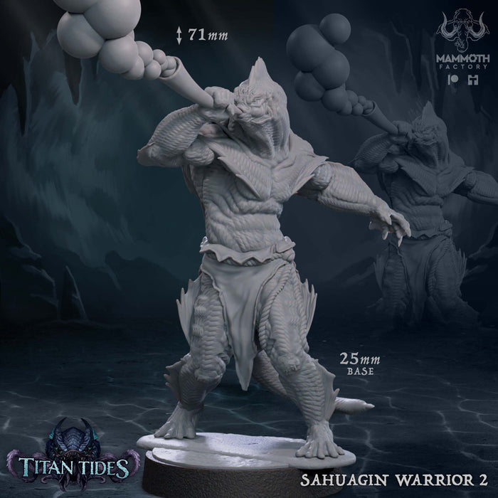 Sahuagin Warrior B | Titan Tides | Fantasy Tabletop Miniature | Mammoth Factory