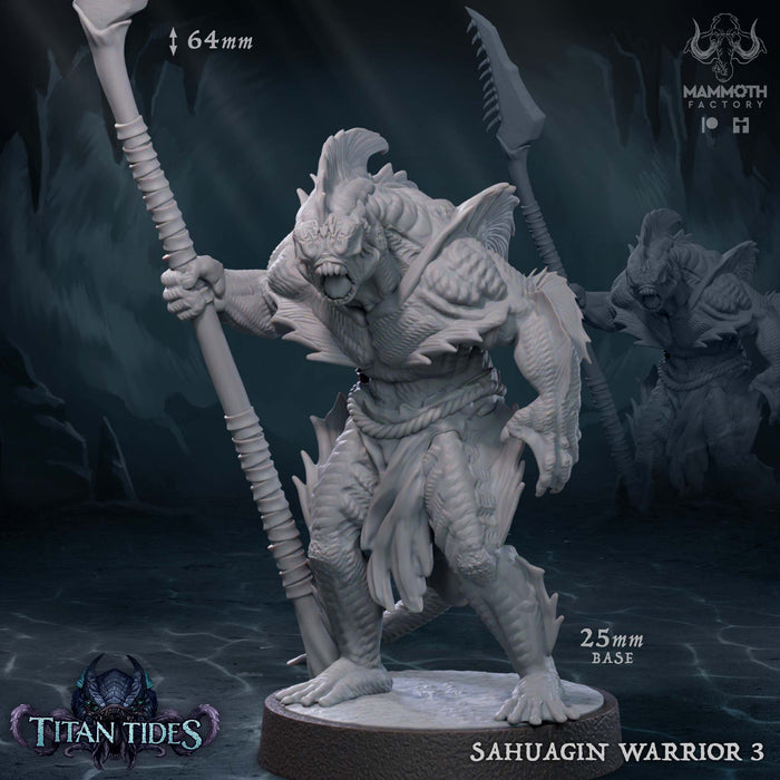 Sahuagin Warrior C | Titan Tides | Fantasy Tabletop Miniature | Mammoth Factory
