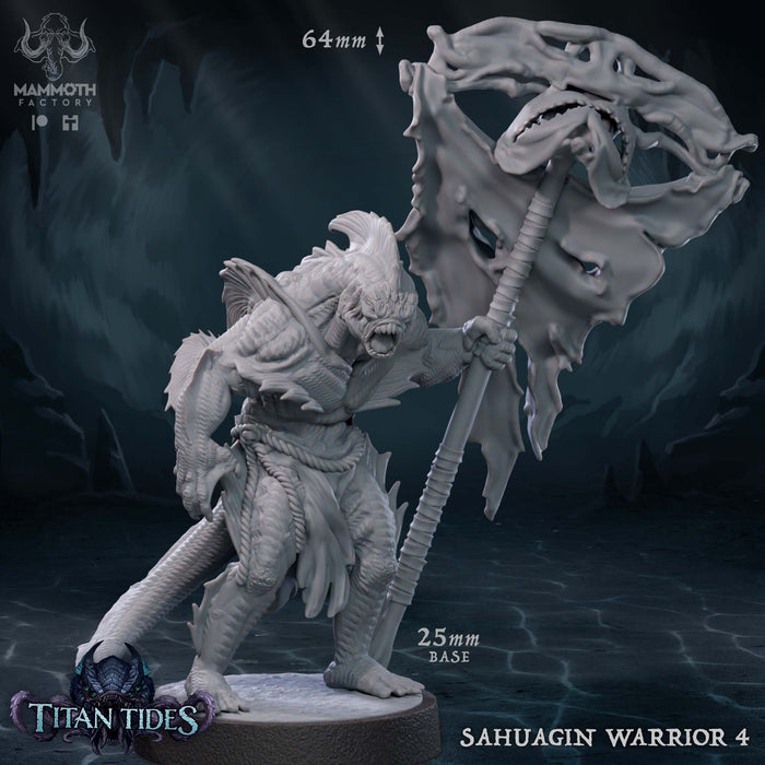 Sahuagin Warrior D | Titan Tides | Fantasy Tabletop Miniature | Mammoth Factory
