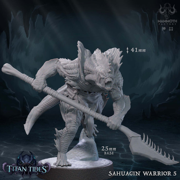Sahuagin Warrior E | Titan Tides | Fantasy Tabletop Miniature | Mammoth Factory