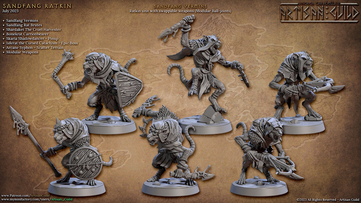 Ratkin Miniatures Pack A | Sandfang Ratkin | Fantasy D&D Miniature | Artisan Guild