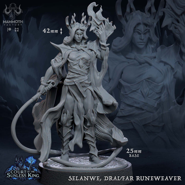 Selanwe Dralfar Runeweaver | Court of the Sunless King | Fantasy Tabletop Miniature | Mammoth Factory