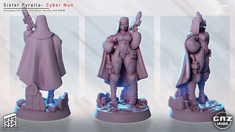 Cyber Nun Sister Pyrella | Fantasy Pin-Up | Gaz Minis