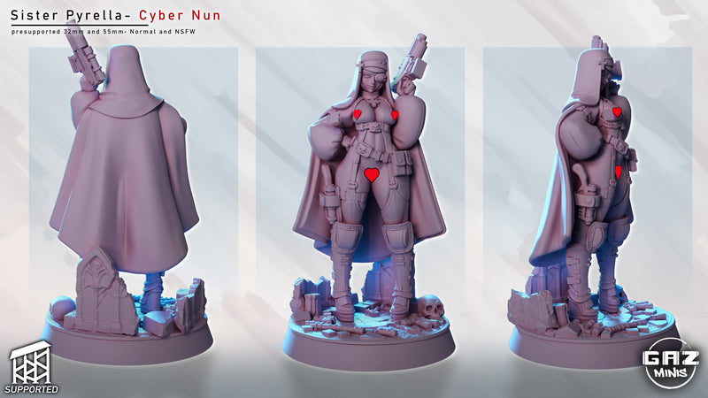 Cyber Nun Sister Pyrella | Fantasy Pin-Up | Gaz Minis