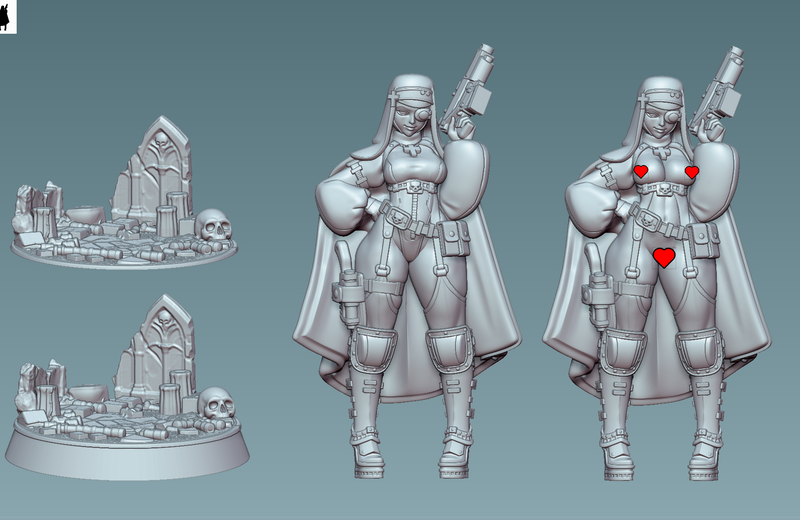 Cyber Nun Sister Pyrella | Fantasy Pin-Up | Gaz Minis