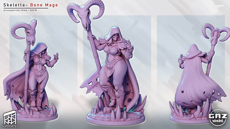Bone Mage Skeletta | Fantasy Pin-Up Miniature | Gaz Minis