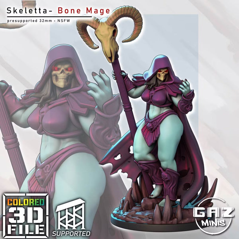 Bone Mage Skeletta | Fantasy Pin-Up Miniature | Gaz Minis