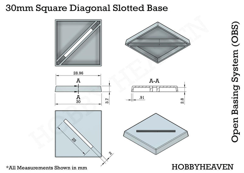 30mm Square Diagonal Slotted Plastic Bases