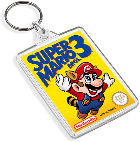 Classic Mario Inspired Game Cover Art Keyring - Dual Sided Box Art