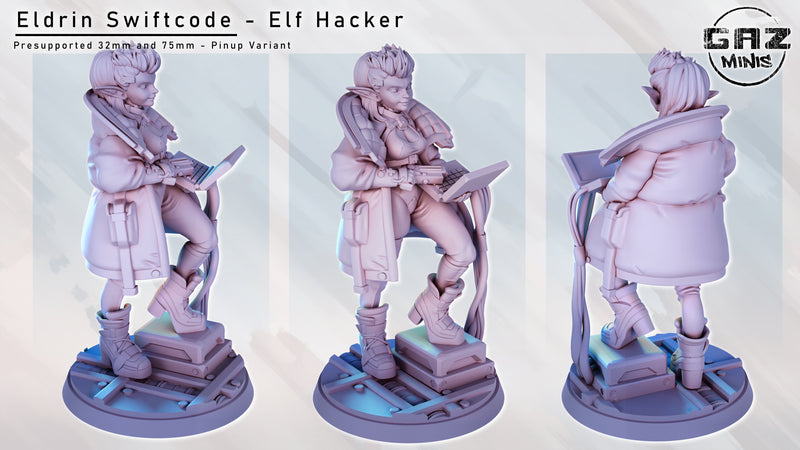 Elf Hacker Eldrin Swiftcode | Fantasy Pin-Up | Fantasy Miniature | Gaz Minis