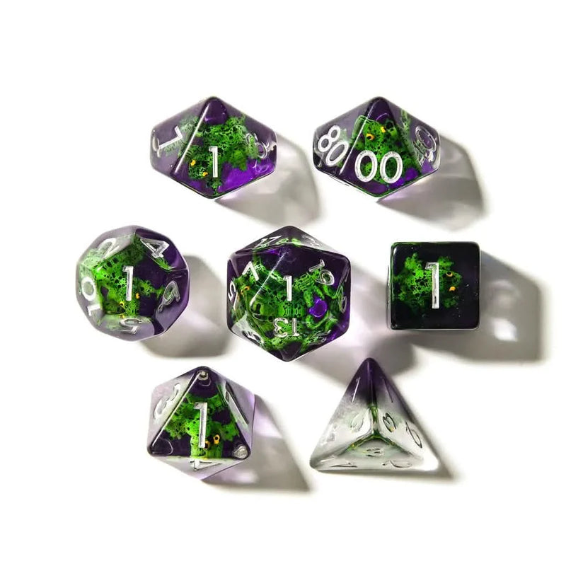 Green Frogs | Soft Edge Dice | Resin | 7 Piece Set