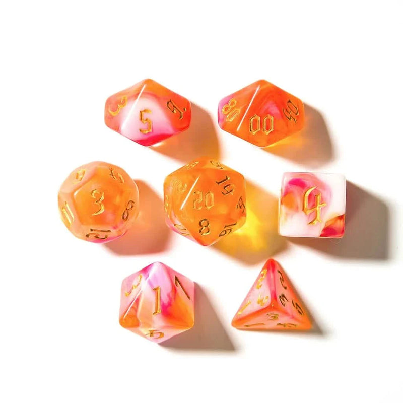 Sunset Dream | Soft Edge Dice | Acrylic | 7 Piece Set