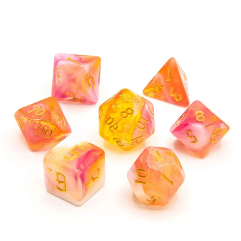 Sunset Dream | Soft Edge Dice | Acrylic | 7 Piece Set