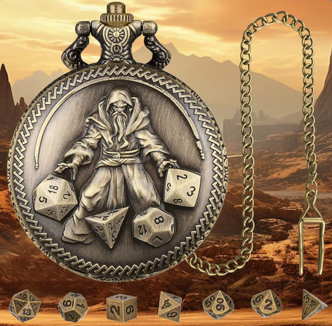 Sorcerer's Hoard | Pocket Watch Dice Case | Mini Dice | Ancient Gold