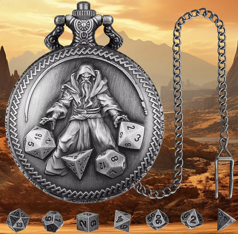 Sorcerer's Hoard | Pocket Watch Dice Case | Mini Dice | Ancient Silver