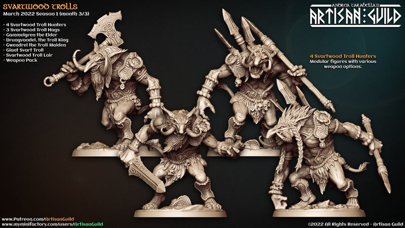 Troll Hunter Miniatures | Svartwood Trolls | Fantasy D&D Miniature | Artisan Guild TabletopXtra