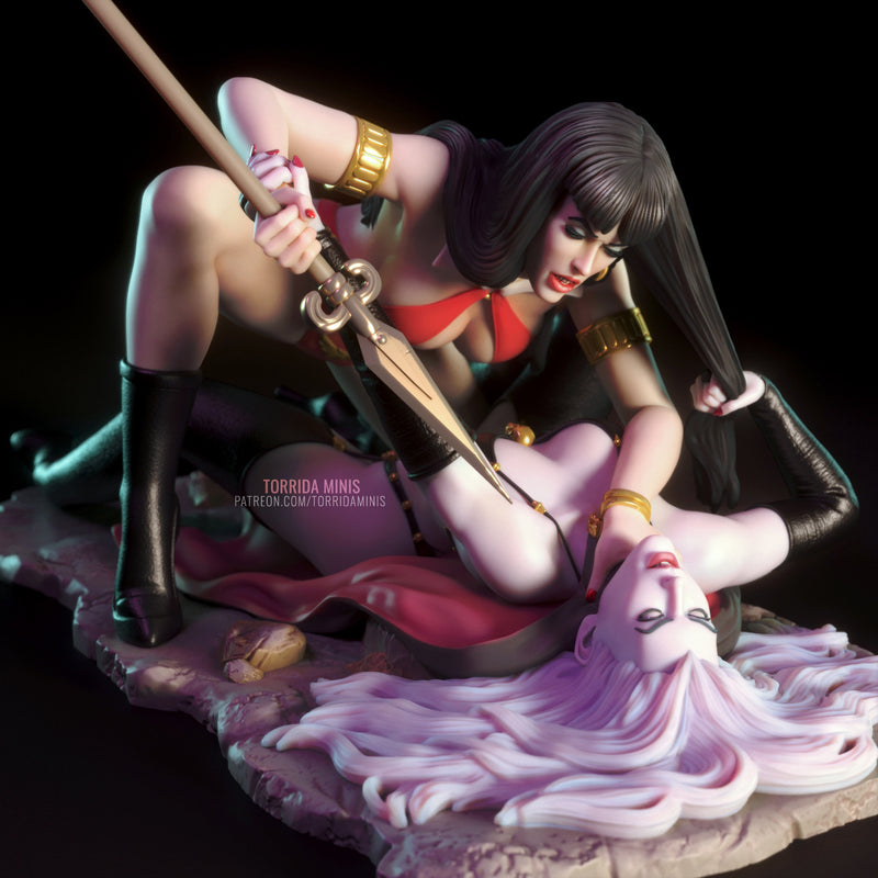 Vampiress Vs Ladee-dee | Pin-Up Statue Fan Art Miniature Unpainted | Torrida Minis