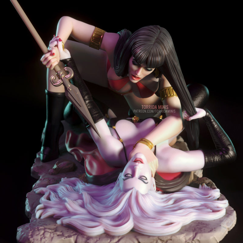 Vampiress Vs Ladee-dee | Pin-Up Statue Fan Art Miniature Unpainted | Torrida Minis