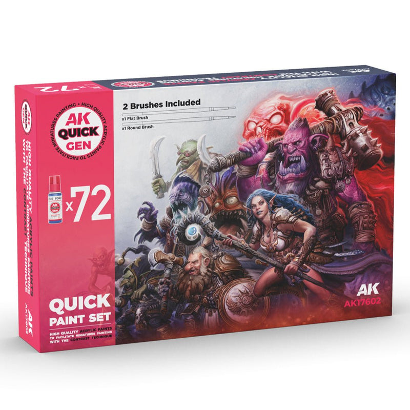 AK Interactive Quick Gen Paint Set - 72 Colors & 2 Brushes (AK17602)