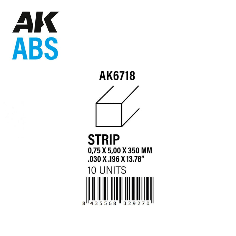 AK Interactive - Strips 0.75mm X 5mm X 350mm - ABS Strip (AK6718)