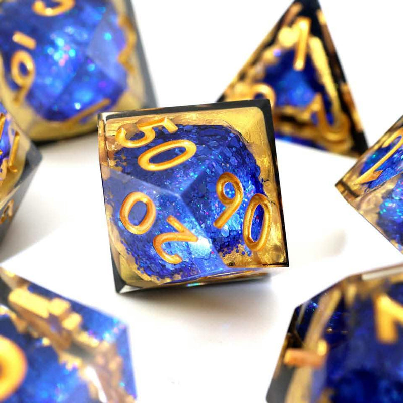 Azure Depths | Sharp Edge Dice | Resin | 7 Piece Set