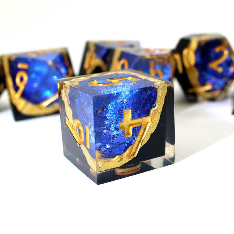 Azure Depths | Sharp Edge Dice | Resin | 7 Piece Set